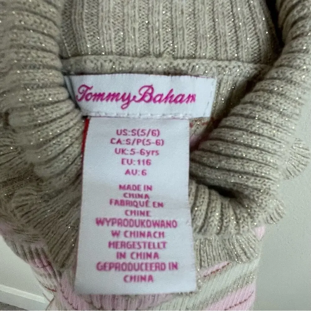 Tommy Bahama Tan Pink Sparkle Stripe Turtle Neck Sweater 5